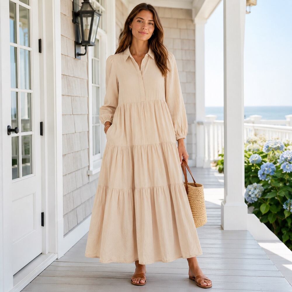 Pomander Place Mabel Maxi Dress Sz M Coastal Boho Tuckernuck Sandstone Euro